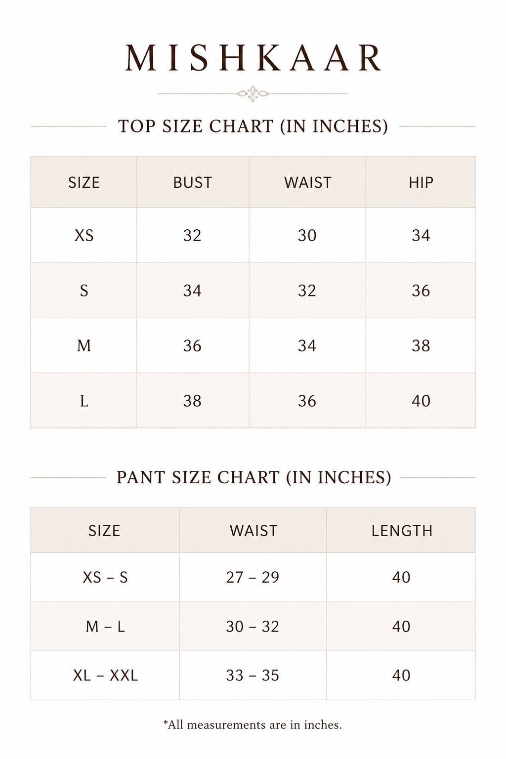 Size chart